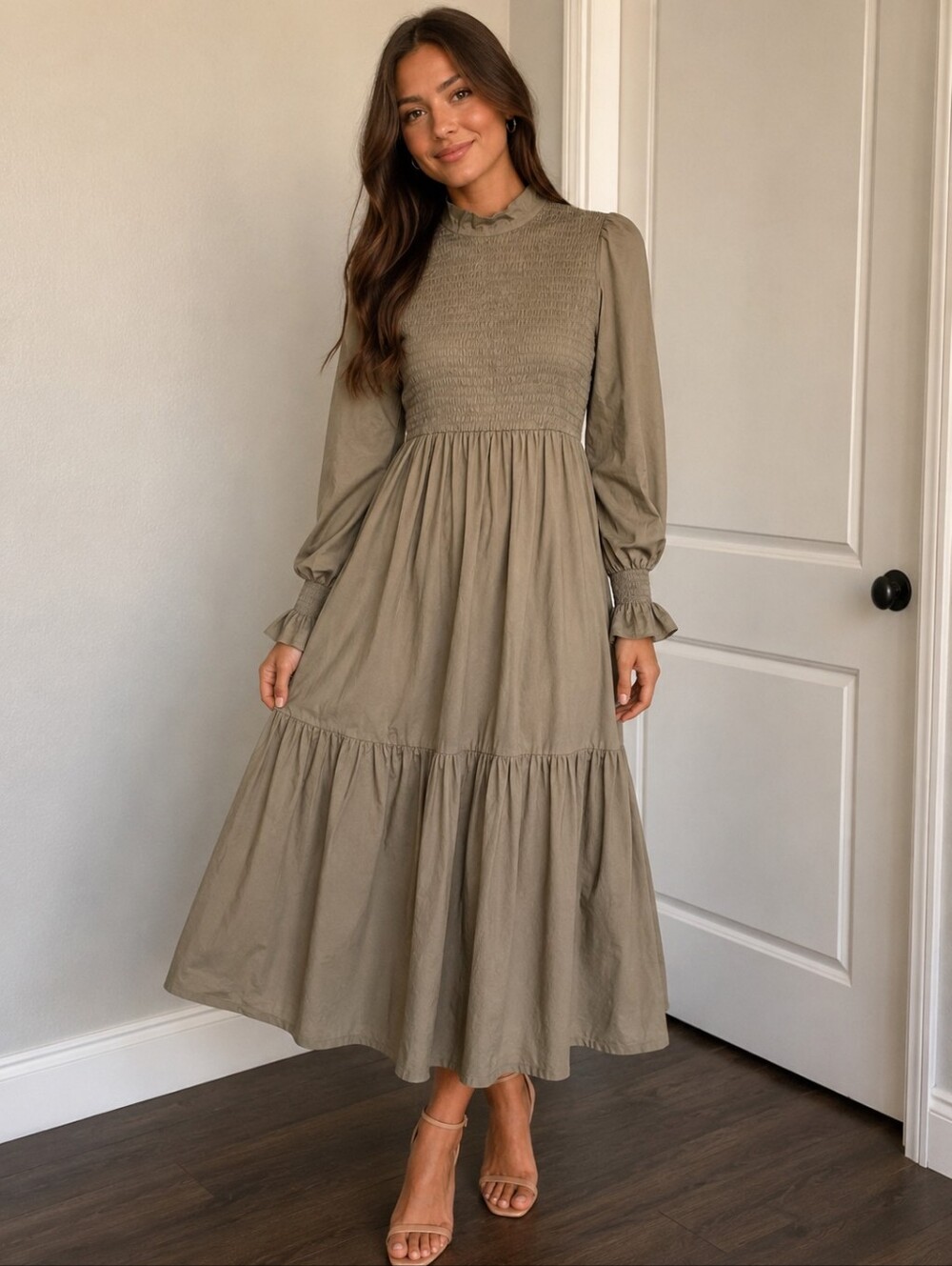 ZAHRAA The Label Long Sleeve Modest Dress Size XSmall Beige/Green